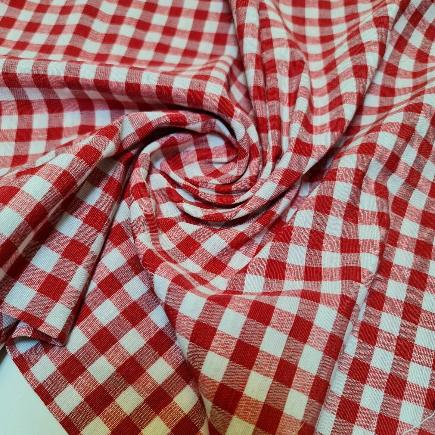 Red & White 1/4" 100% Cotton Gingham Material Check Plaid Fabric (23 Meter Roll)