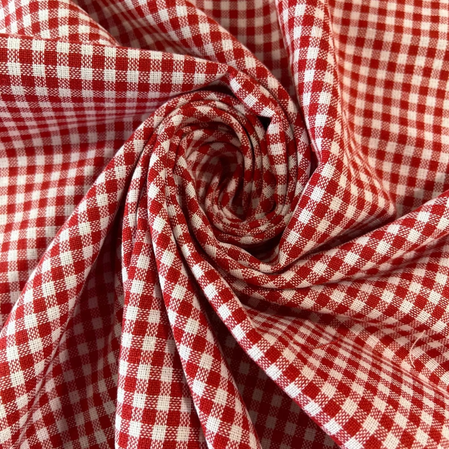 Red & White 1/16"  100% Cotton Gingham Material Check Plaid Fabric (23 Meter Roll)