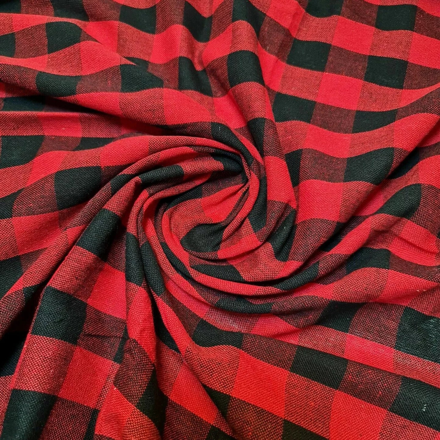 Red & Black 1" 100% Cotton Gingham Material  Check Plaid Fabric (23 Meter Roll)