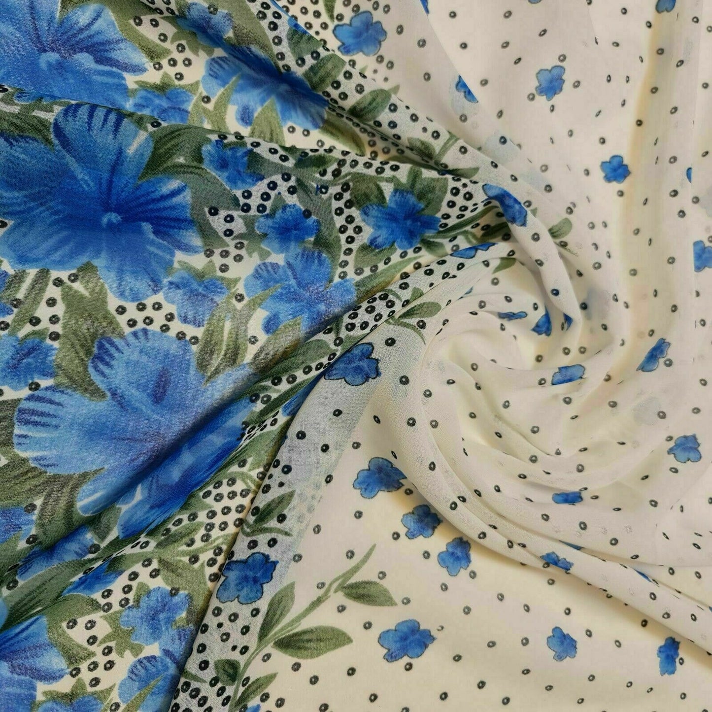 White Blue Floral Chiffon Sheer Material Dress Craft Decor Fabric 44" By The Meter