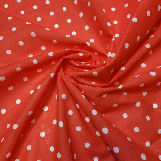 RED PEA PIN SPOTTY POLKA DOT POLYCOTTON FABRIC DRESS QUILTING MATERIAL 44"