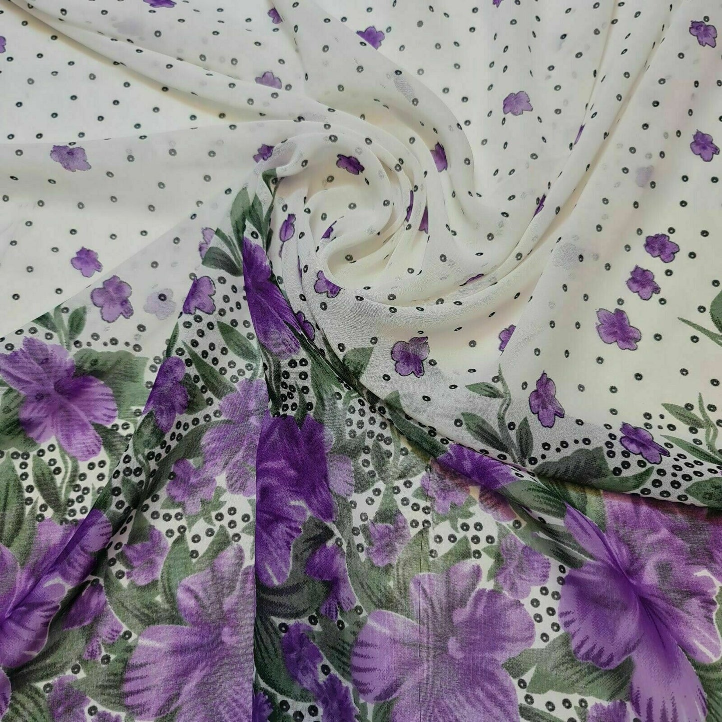 White Purple Floral Chiffon Sheer Material Dress Craft Decor Fabric 44" By The Meter