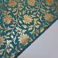 Turquoise  Floral Gold Foil Print Sheer Moss Crepe Dress Craft Drape Fabric Material 44" By The Meter