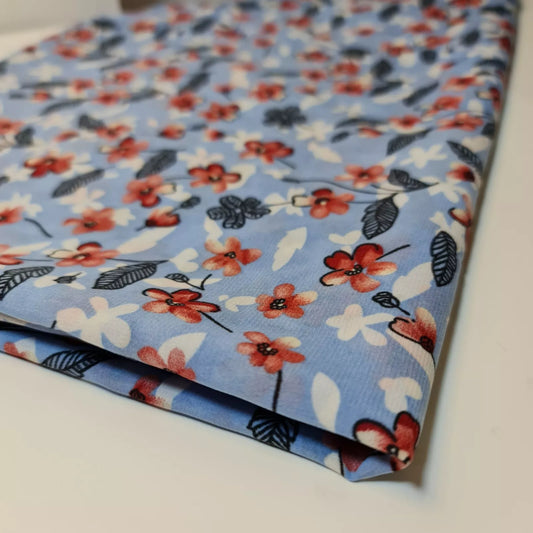 Lila Kreppstoff mit Blumenmuster, weicher Polyesterstoff, 147,3 cm, Meterware