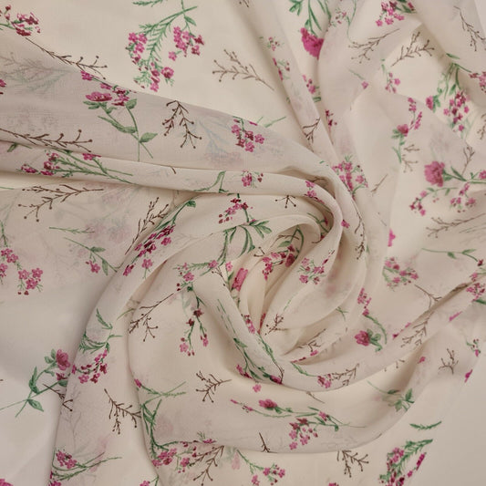 Elfenbeinfarbener Chiffonstoff mit Blumenmuster, durchsichtig, für Kleider, Bastel- und Dekorationsstoffe, 111,8 cm, Meterware