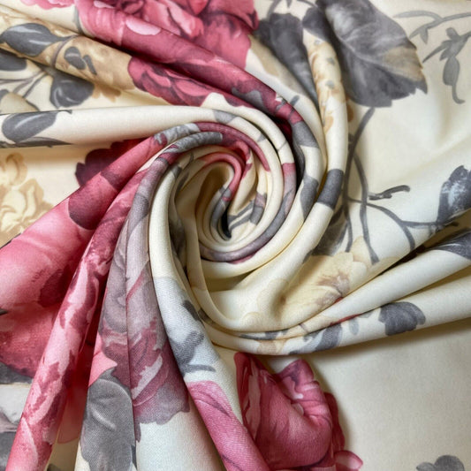 Vintage Rose Scuba Fabric – Soft Stretch Floral Material by the Meter (58” Wide)