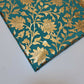 Turquoise  Floral Gold Foil Print Sheer Moss Crepe Dress Craft Drape Fabric Material 44" By The Meter