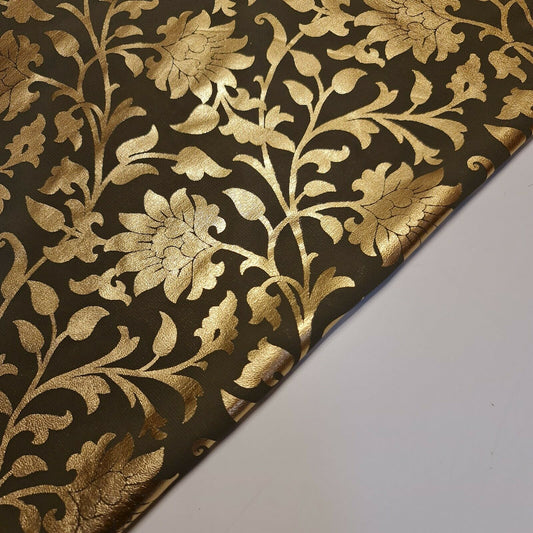 Mouse Floral Gold Foil Print Sheer Moss Crepe Dress Craft Drape Fabric Material 44" By The Meter