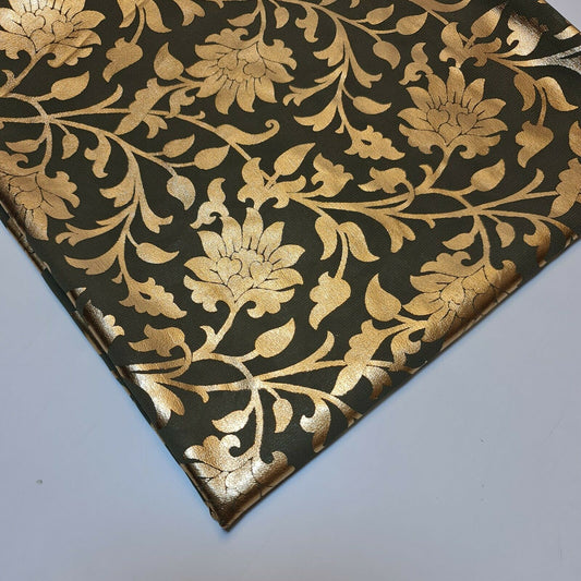 Mouse Floral Gold Foil Print Sheer Moss Crepe Dress Craft Drape Fabric Material 44" By The Meter