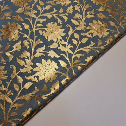 Floraler Goldfoliendruck, durchsichtiger Mooskreppstoff, für Kleider, Bastelarbeiten, Drapierungen, 111,8 cm
