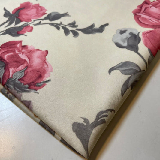 Vintage Rose Scuba Fabric – Soft Stretch Floral Material by the Meter (58” Wide)