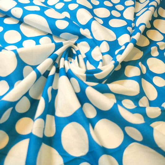 Turquoise Polka 100% Cotton Lawn Floral Material Soft Dress Craft Fabric 44" (23 Meter Roll)