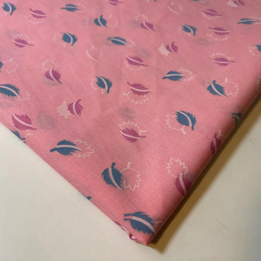 Pink Leaf 100% Cotton Vintage Material Novelty Floral Dress Craft Quilting Fabric 44"