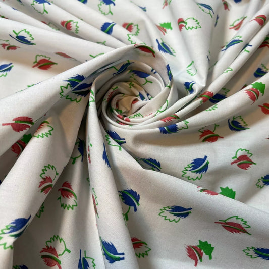 White Leaf 100% Cotton Vintage Material Novelty Floral Dress Craft Quilting Fabric 44"