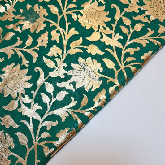 Floraler Goldfoliendruck, durchsichtiger Mooskreppstoff, für Kleider, Bastelarbeiten, Drapierungen, 111,8 cm