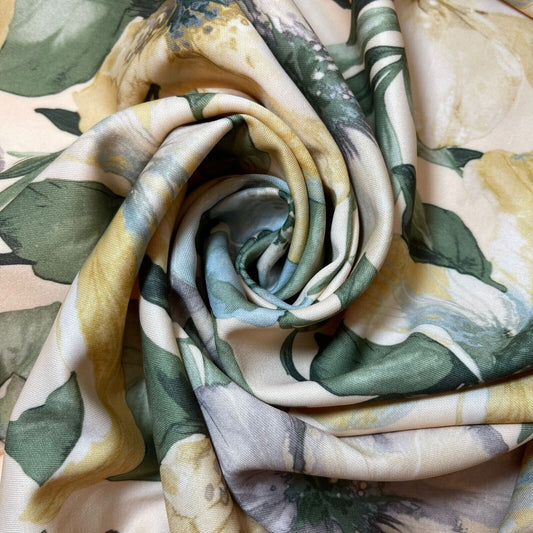 Pastel Floral Scuba Fabric – Soft Stretch Material with Large Flowers (58” Wide) | By the Meter