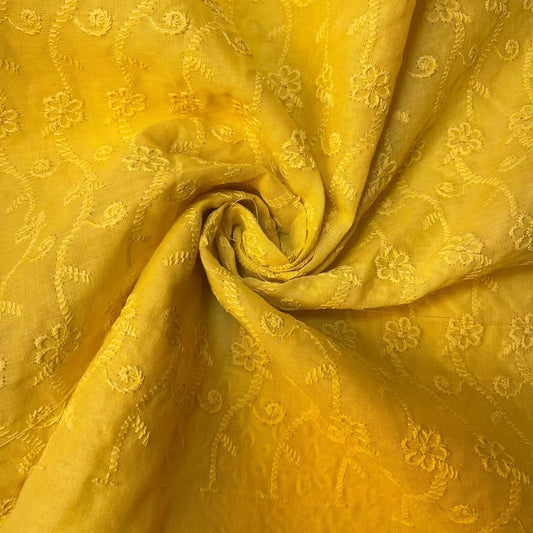 Yellow 100% Cotton Broderie Anglaise Fabric Schiffly Craft Dress Quilting Material 44" (23 Meter Roll)