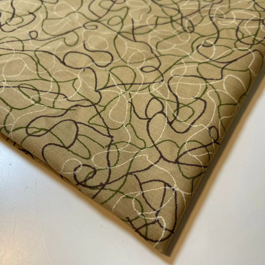 Beige Swirl 100% Cotton Vintage Material Novelty Floral Dress Craft Quilting Fabric 44"