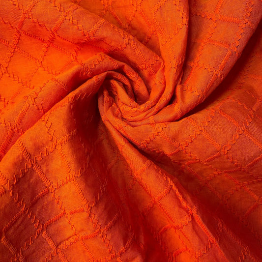 Orange 100% Cotton Broderie Anglaise Fabric Schiffly Craft Dress Quilting Material 44"