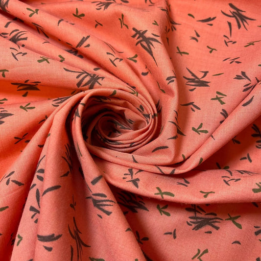 Peach Mandarin 100% Cotton Vintage Material Novelty Floral Dress Craft Quilting Fabric 44"
