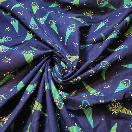 Navy Ice-cream 100% Cotton Vintage Material Novelty Floral Dress Craft Quilting Fabric 44"