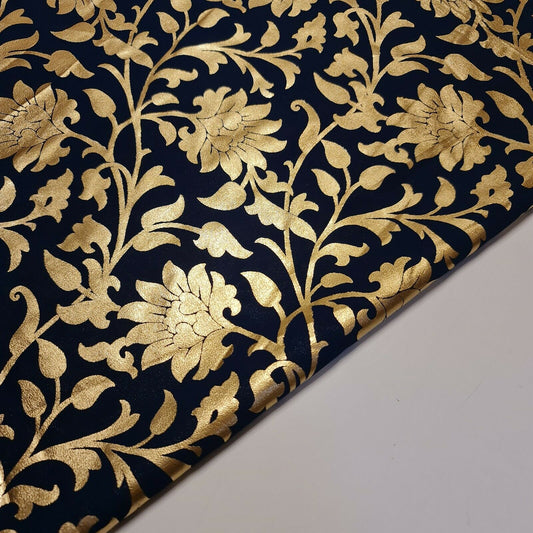 Floraler Goldfoliendruck, durchsichtiger Mooskreppstoff, für Kleider, Bastelarbeiten, Drapierungen, 111,8 cm