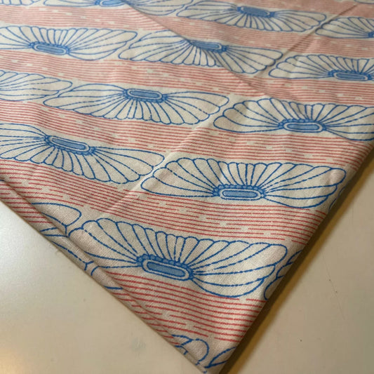 Half Flower Stripe 100% Cotton Vintage Material Novelty Floral Dress Craft Quilting Fabric 44"