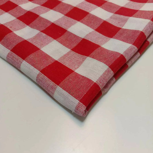 Red & White 1" 100% Cotton Gingham Material Check Plaid Fabric Meter (23 Meter Roll)