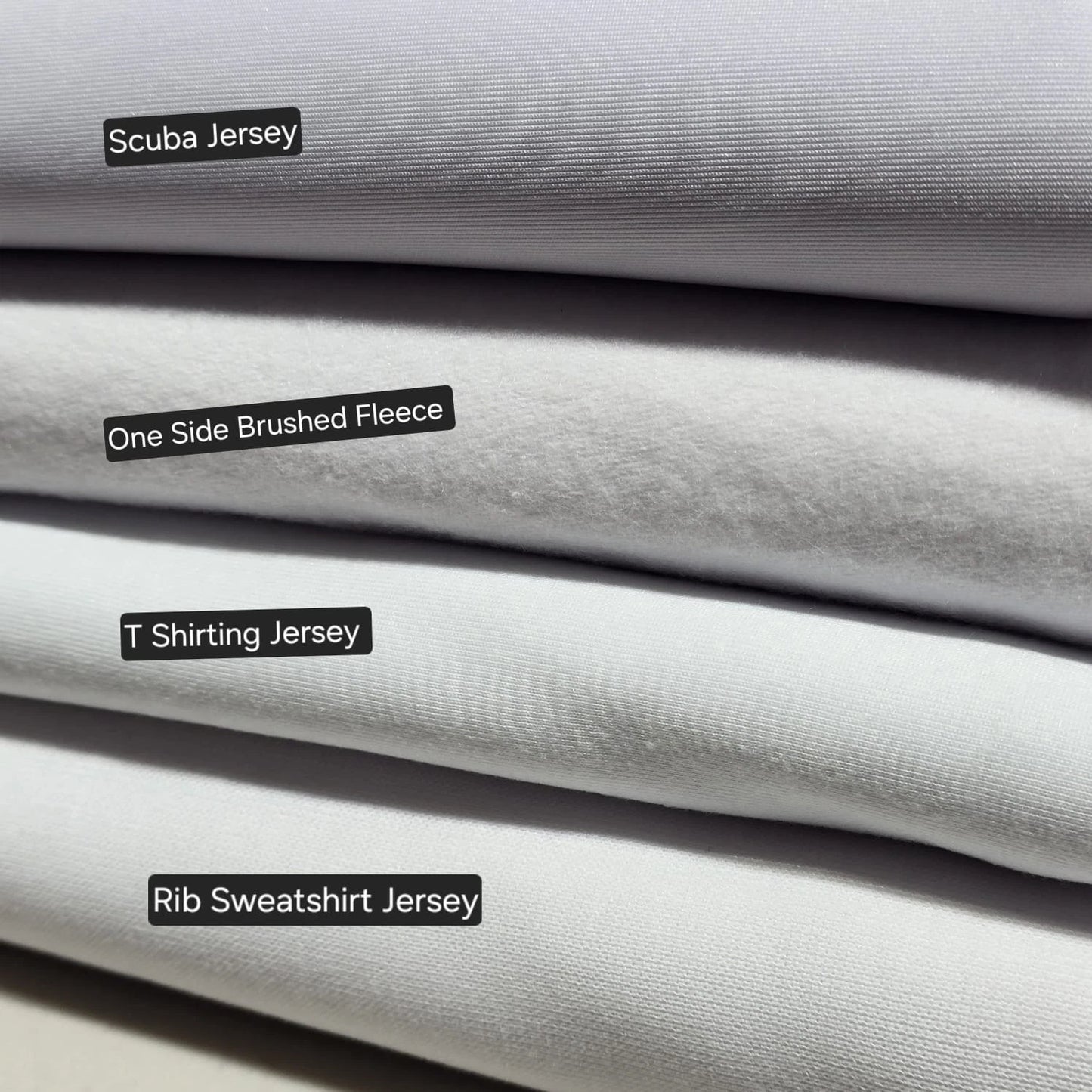 White 100% Knitted Jersey Stretch Interlock Scuba Rib Fleece Fabric Material 58" Wide