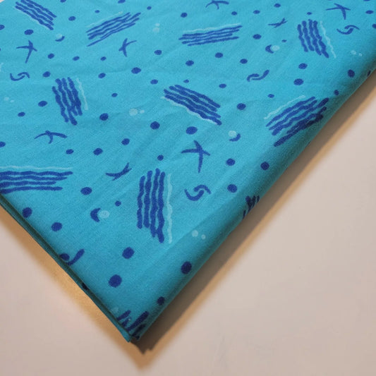 Turquoise Floral 100% Cotton Vintage Material Novelty Floral Dress Craft Quilting Fabric 44"
