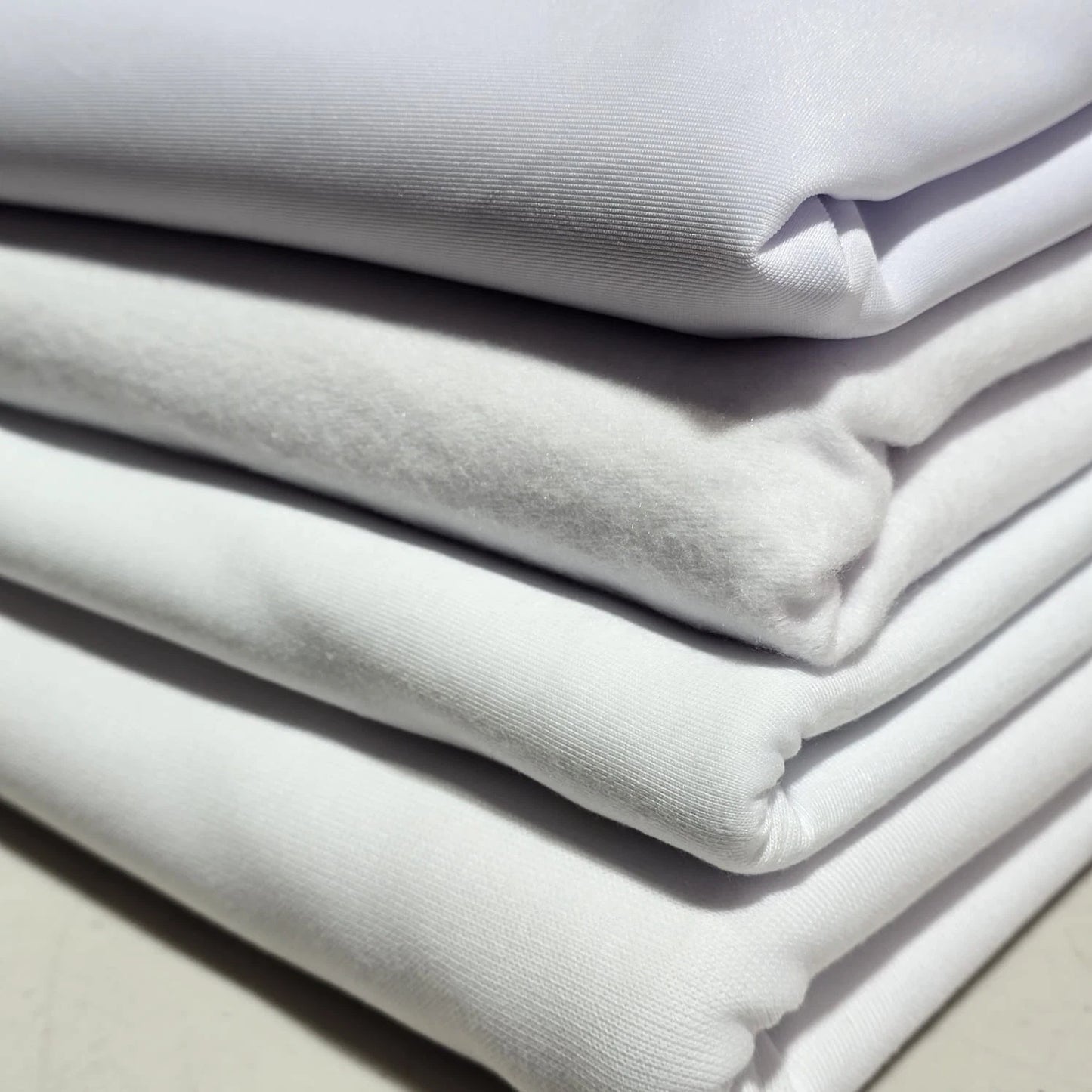 White 100% Knitted Jersey Stretch Interlock Scuba Rib Fleece Fabric Material 58" Wide