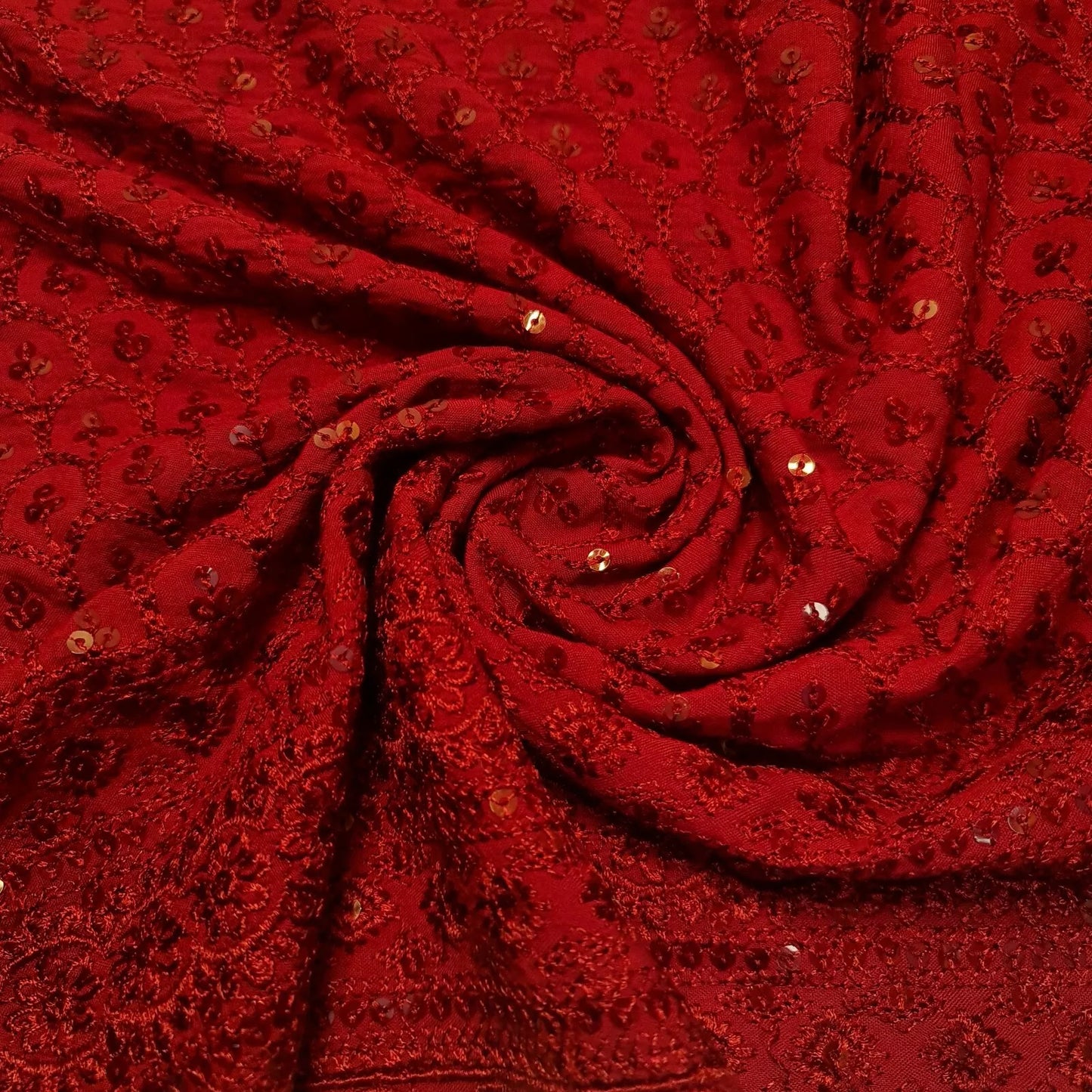 Red 100% Viscose Broderie Anglais Sequin Embroidery ANGLAISE Dress Craft Fabric 44" (23 Meter Roll)