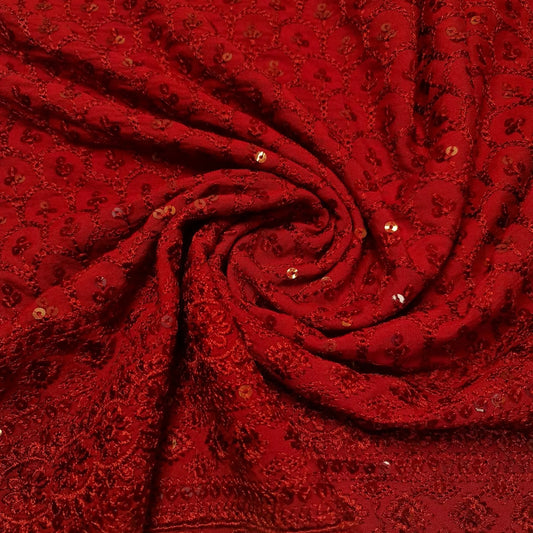 Red 100% Viscose Broderie Anglais Sequin Embroidery ANGLAISE Dress Craft Fabric 44" (23 Meter Roll)