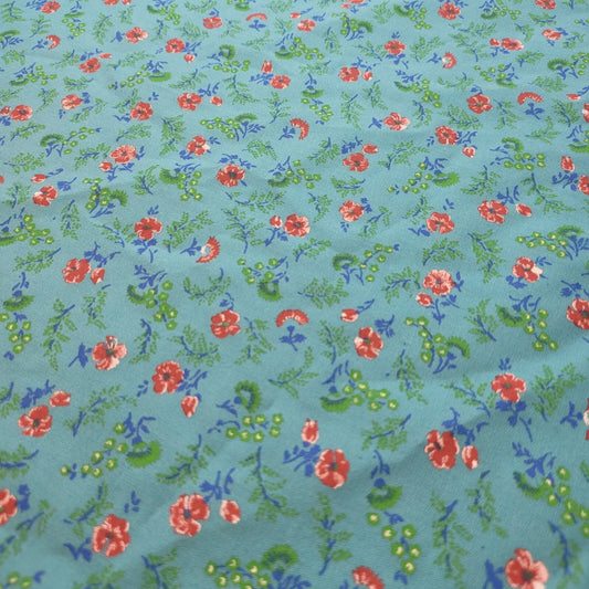 Türkises Blumenmuster, 100 % Baumwolle, Vintage-Material, neuartiger Blumenstoff für Kleider, Bastelarbeiten, Quiltstoff, 111,8 cm