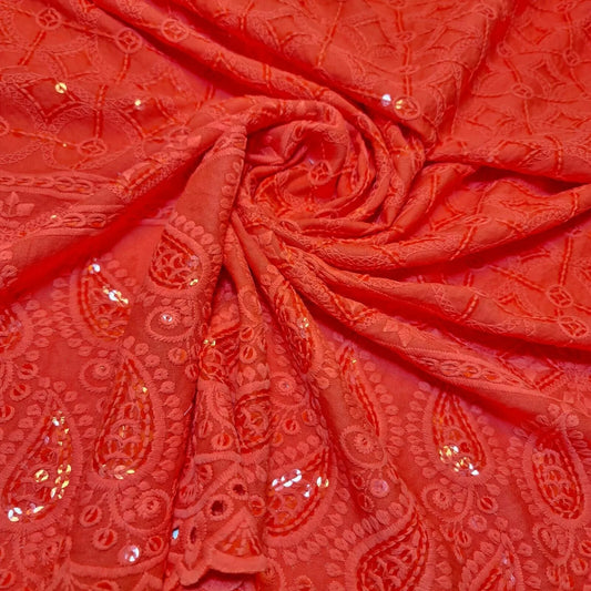 Coral 100% Viscose Broderie Anglais Sequin Embroidery ANGLAISE Dress Craft Fabric 44" (23 Meter Roll)