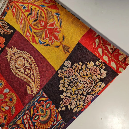 Vintage Indian Paisley Floral Polyester Raw Silk Material Dress Craft Quilting Fabric 44" By The Meter