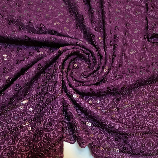 Deep Purple 100% Viscose Broderie Anglais Sequin Embroidery ANGLAISE Dress Craft Fabric 44" (23 Meter Roll)