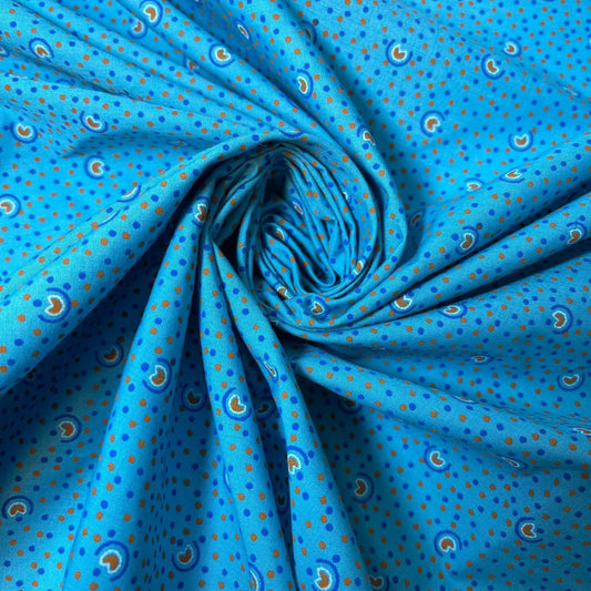 Neuer blauer Pacman-Stoff aus 100 % Baumwolle, Vintage-Material, neuartiger Blumenstoff für Kleider, Bastelarbeiten, Quilten, 111,8 cm