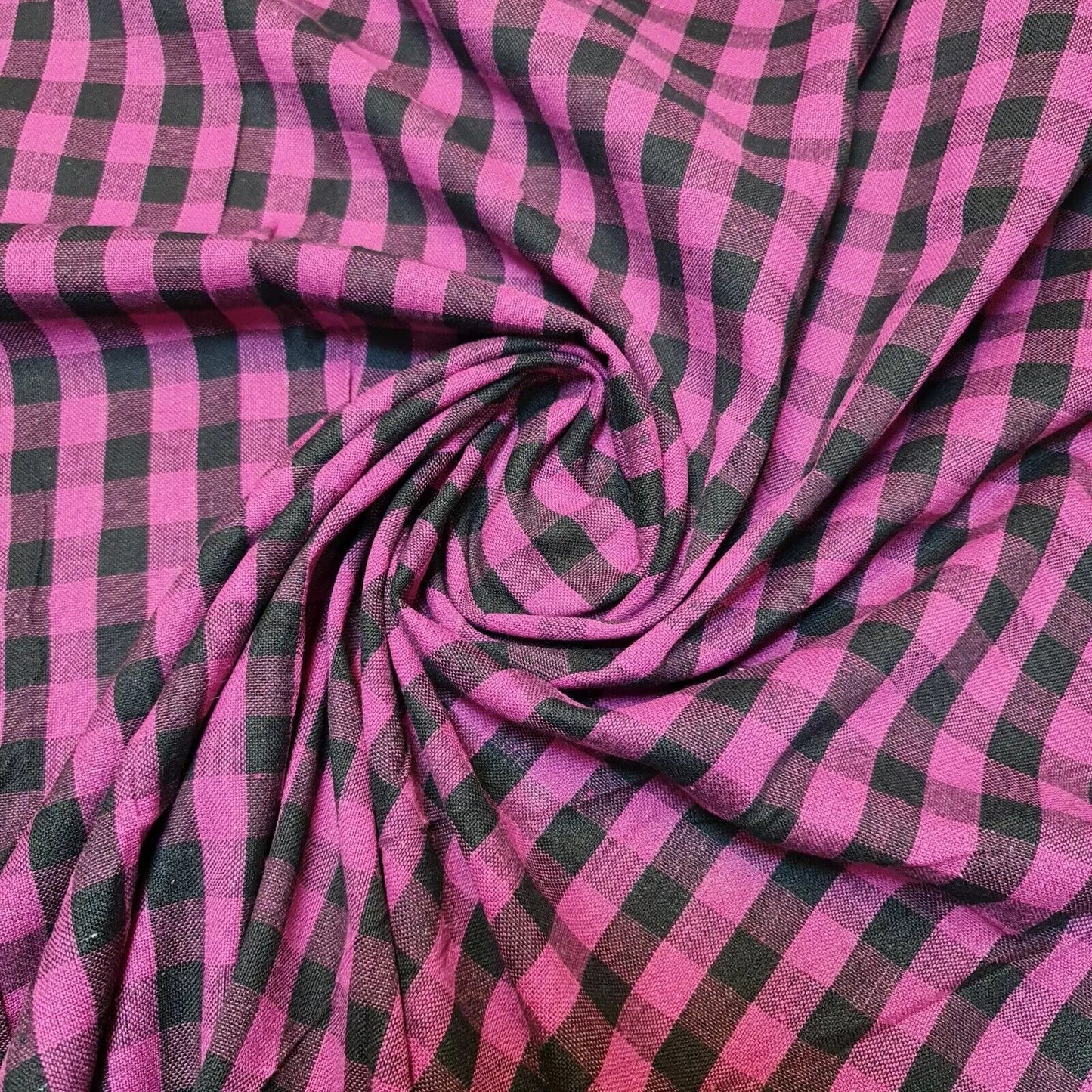 Fuchsia Black 1/4"  100% Cotton Gingham Material Check Plaid Fabric (23 Meter Roll)