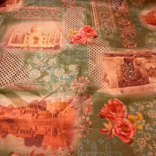 Peach Taj Mahal Floral Polyester Raw Silk Material Dress Craft Quilting Fabric 44" By The Meter
