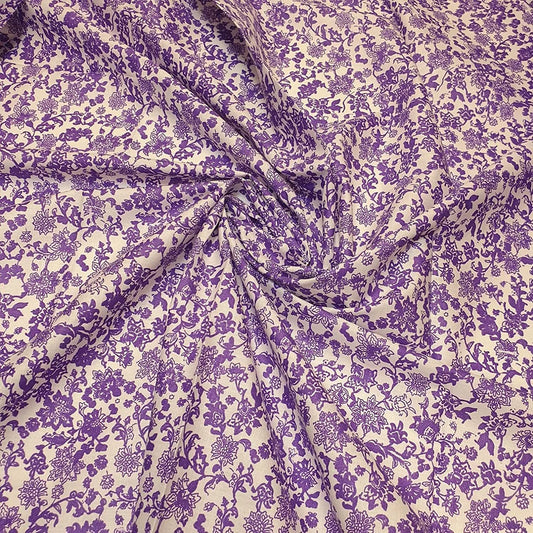 Purple Liberty 100% Cotton Baby Ivory Leopard Ditsy Floral Dress Craft Material Meter (20 Meter Roll)