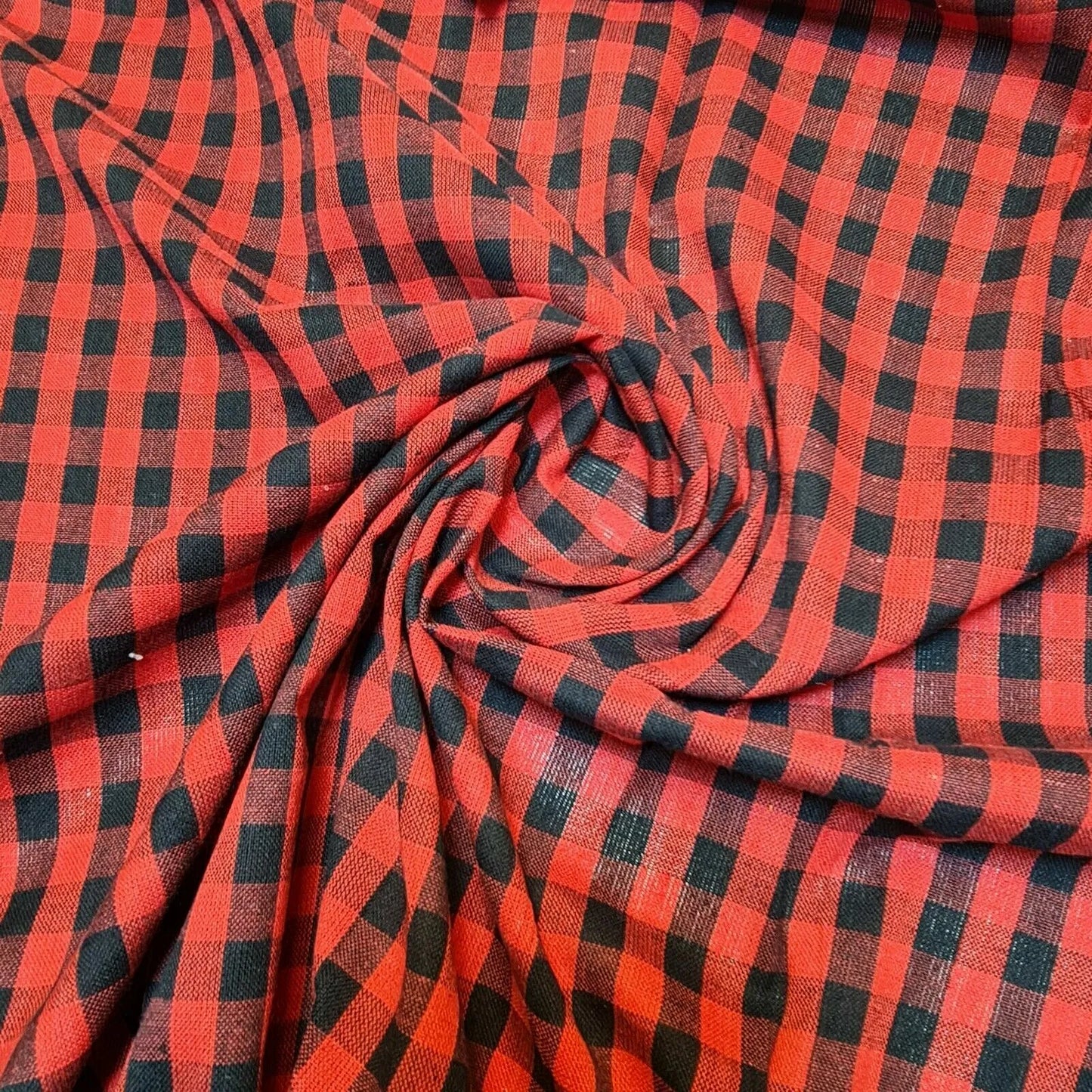 Red Black 1/4" 100% Cotton Gingham Material Check Plaid Fabric (23 Meter Roll)