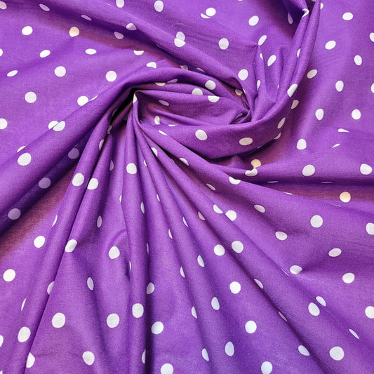 PURPLE PEA PIN SPOTTY POLKA DOT POLYCOTTON FABRIC DRESS QUILTING MATERIAL 44"