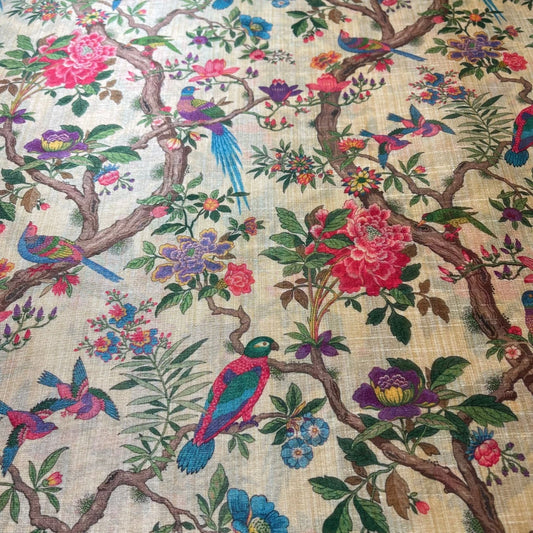 Birds on Trees Polyester Raw Silk Material Dress Craft Quilting Fabric 44" By The Meter
