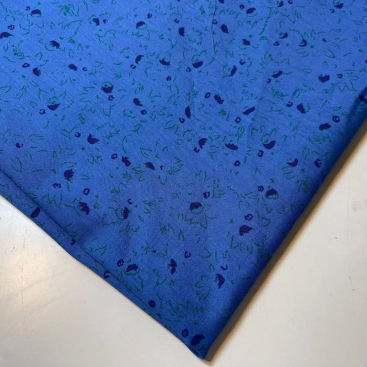 Blue Wild Floral 100% Cotton Vintage Material Novelty Floral Dress Craft Quilting Fabric 44"