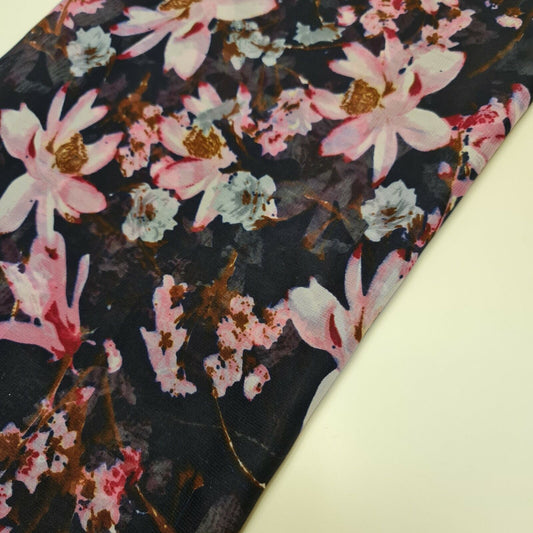 Black Floral Chiffon Sheer Material Dress Craft Decor Fabric 44" By The Meter