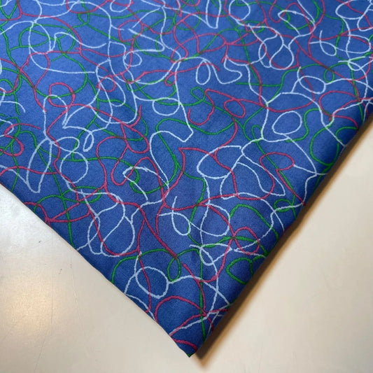 Blue Swirl 100% Cotton Vintage Material Novelty Floral Dress Craft Quilting Fabric 44"