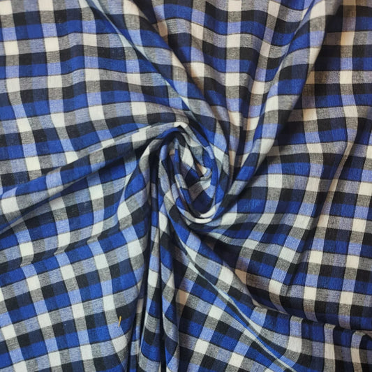 Blue White Black 100% Cotton Gingham Material Check Plaid Fabric (23 Meter Roll)