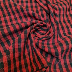 Red Black 100% Cotton Linen Gingham Fabric with 1/8" Check Pattern | Dress Craft Quilting Material | 42" Wide (Sold by the Meter)