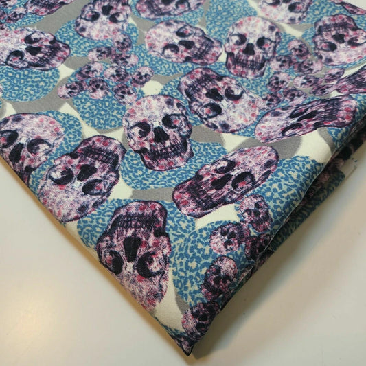 Purple Skull Print Satin Fabric 58" Wide | Gothic Halloween Dress, Costume & Craft Material By The Meter